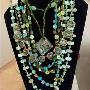 4 Necklaces Green and Gold Multi-Layered Necklace Bundle For Live New Years Eve